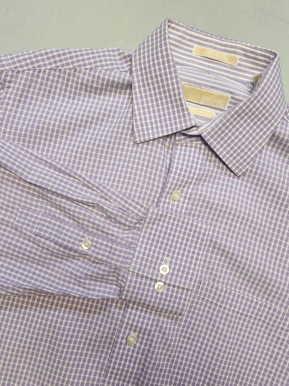 Michael Kors Purple and White Checked Dress Shirt